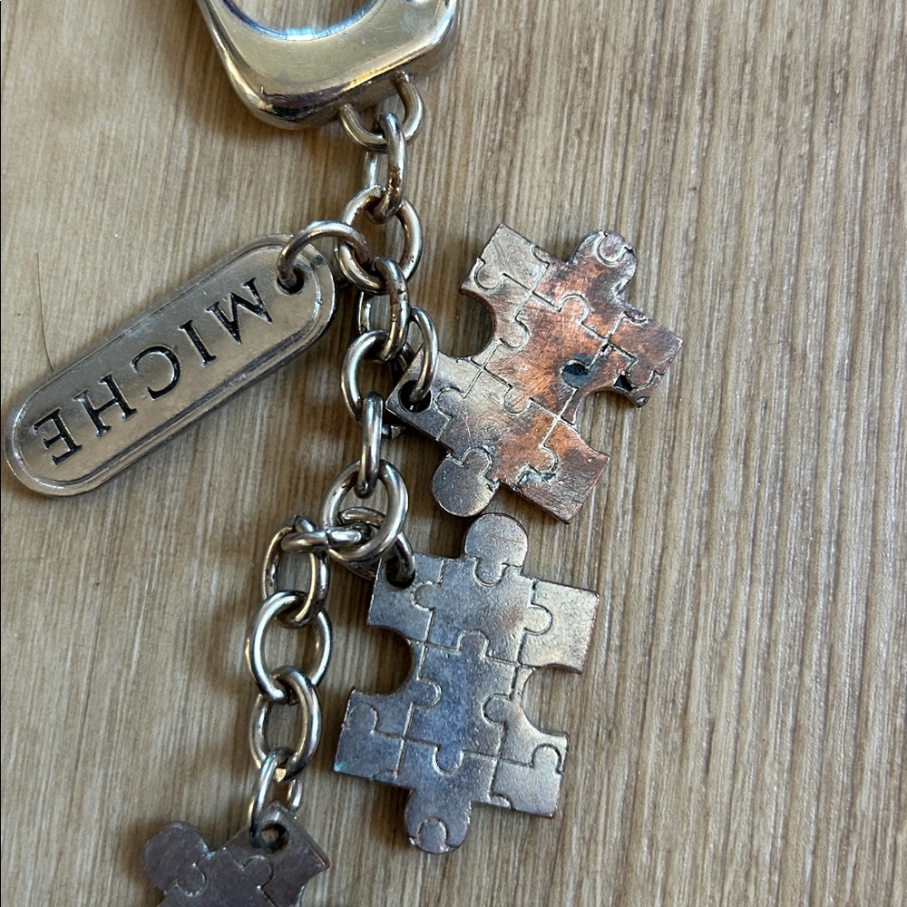 Retired Miche Hope Silver Puzzle Piece Charm Keychain Autism Awareness Tag - Picture 5 of 5